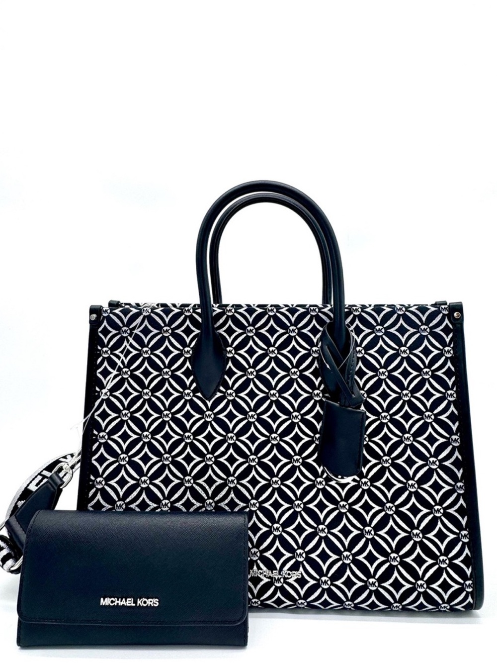 Michael Kors Medium Mirella Tote Bag & Large Trifold Wallet - Black /Silver